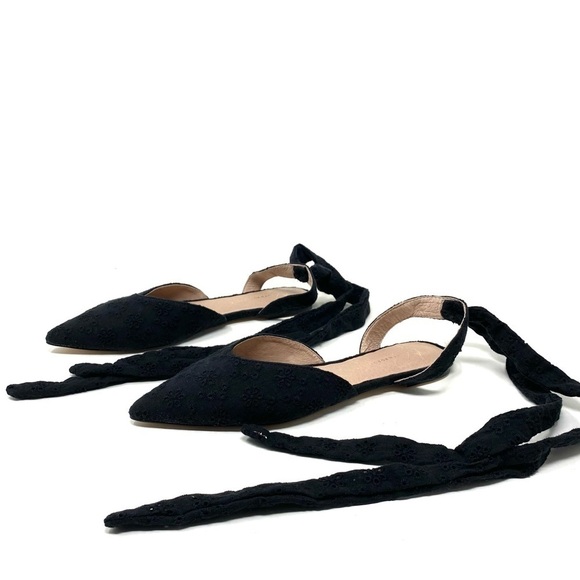 Anthropologie black eyelet point toe tie up flats - Picture 3 of 9